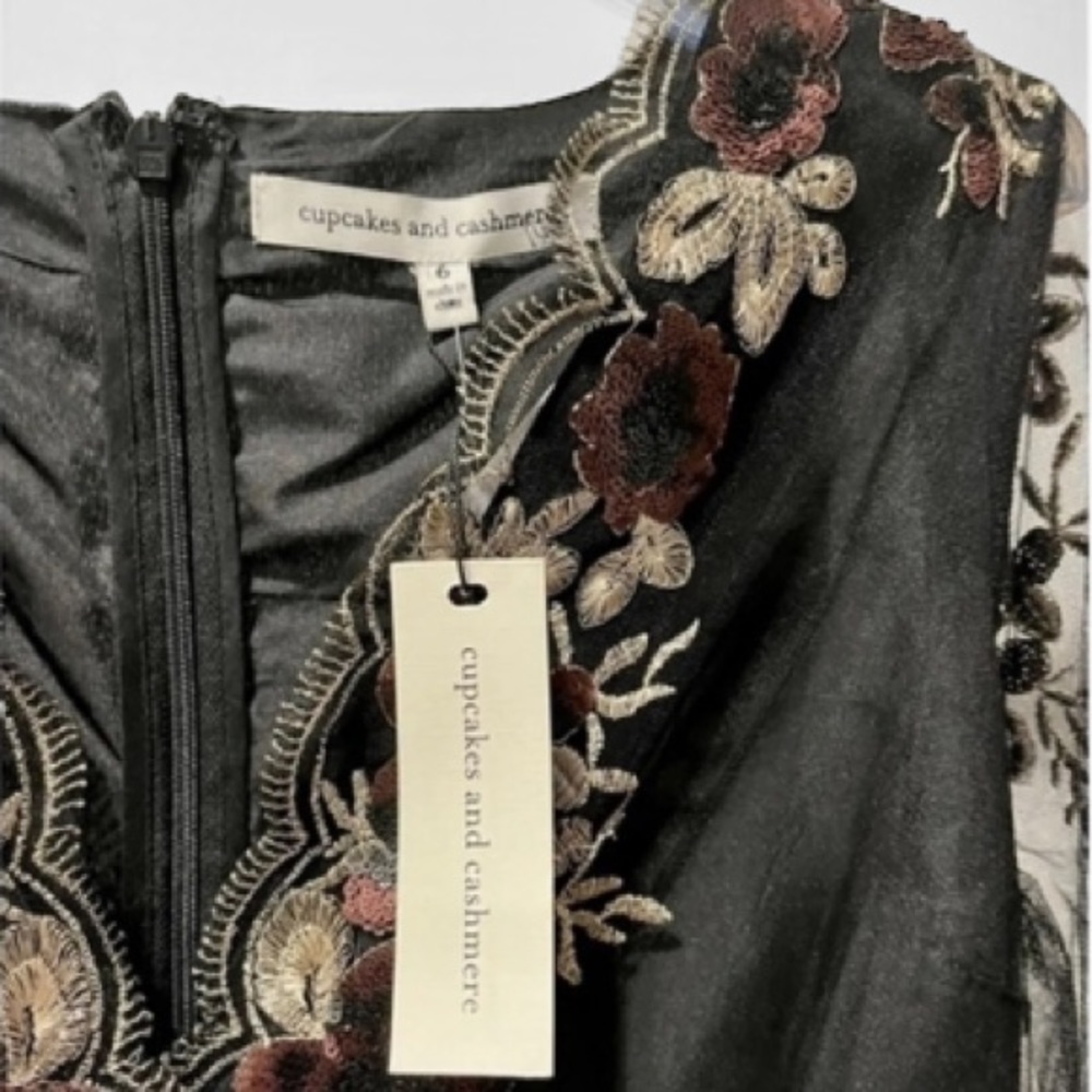Cupcakes and Cashmere Jansen Floral Sequin Embroidered Mesh Mini Dress Size 6 - Picture 12 of 13